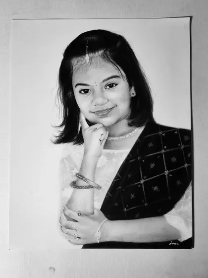 The finished portrait of the young girl.