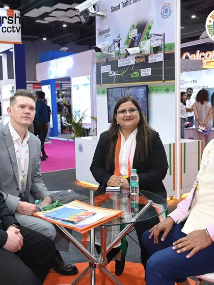 A meeting with international visitors at IndiaSoft 2025. I am focused on building partnerships to bring my smart traffic and security solutions to the world.