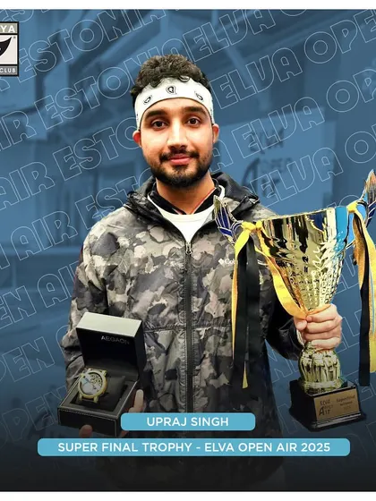 Celebrating Upraj Singh, who won the Super Final Trophy at the Elva Open Air 2025 tournament in Estonia. His victories in both individual and mixed team events showcase his exceptional skill and versatility.