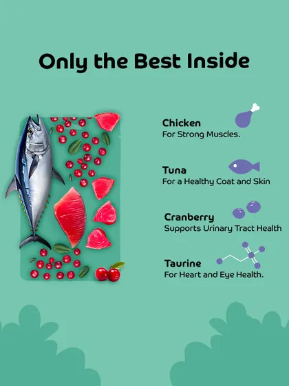 We use only the best ingredients in our Applod cat treats, like real chicken for muscle strength and cranberry to support urinary tract health.