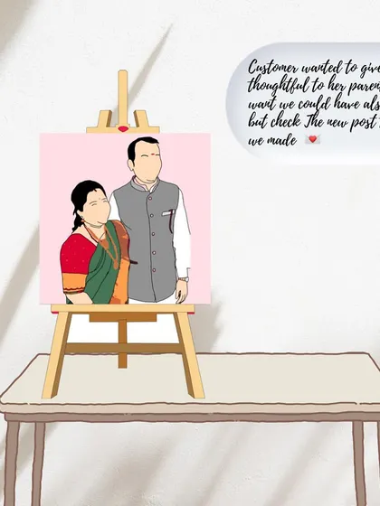 This graphic shows a mockup of what an illustrated canvas for parents could look like. It's part of a series showing the creative process and the final product.