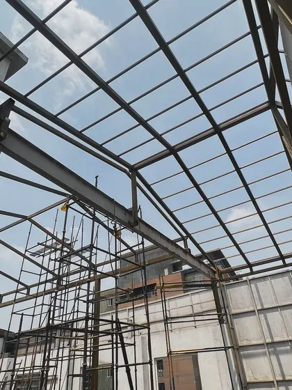 The bare bones of a project. This shot shows the steel framework for the retractable roof at the Nido restobar, a critical element for creating the indoor-outdoor experience we envisioned.