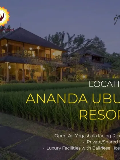 The Ananda Ubud Resort provides a luxurious and serene setting for our training. This evening view shows the tranquil atmosphere of the resort, where you will practice, learn, and rest surrounded by natural beauty.