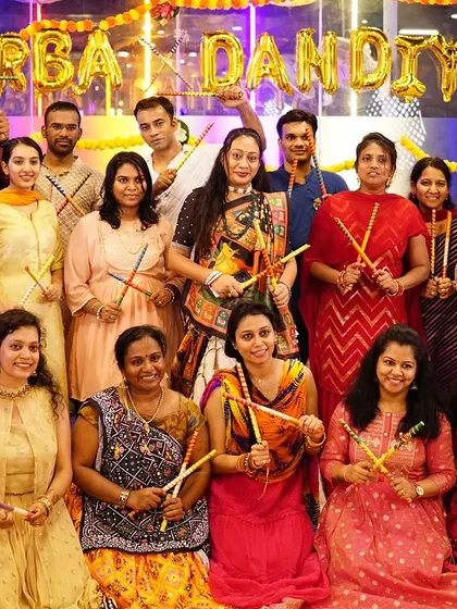 Another fantastic group photo with our Garba and Dandiya participants, all smiles after a great session.