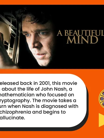 'A Beautiful Mind' is a powerful movie about the life of John Nash, a brilliant mathematician who struggled with schizophrenia while working on cryptography and game theory.