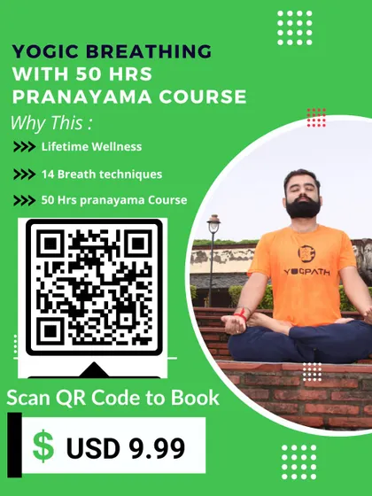You can book our 50-hour Yogic Breathing course by simply scanning the QR code. This program provides lifetime wellness tools by teaching 14 distinct breath techniques to rejuvenate your body, mind, and soul.