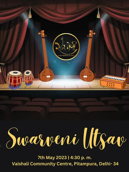 The official poster for the Swarveni Utsav, inviting all music lovers to join our annual celebration of Hindustani classical music.