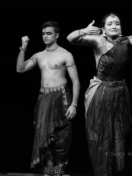 A black and white shot showing the emotional depth of 'ĀBHA'. The expressions convey a story of struggle and resilience.