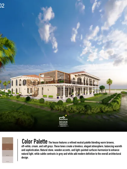 The color palette for the Spanish villa features warm browns, off-white, cream, and soft greys. We used natural stone, wooden accents, and light-painted surfaces to create a timeless and elegant atmosphere.