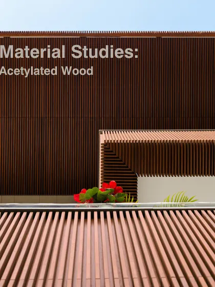 This image shows a material study of acetylated wood. We choose materials that are not only beautiful but also durable and responsibly sourced, locking in carbon and reducing environmental impact.