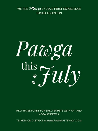 Our event calendar for July. This poster announces our pan-India schedule for puppy yoga and art with puppies, including "secret venue" events for those who love a surprise.
