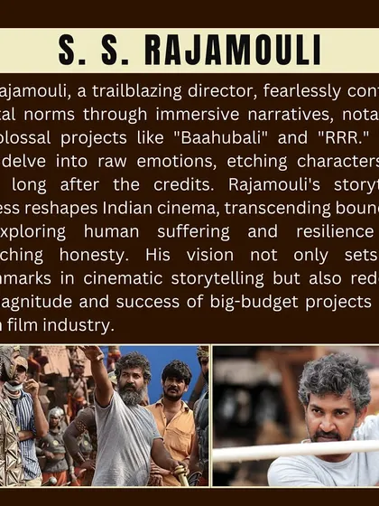 A closer look at the trailblazing director S. S. Rajamouli. He has truly reshaped Indian cinema with his grand vision and epic storytelling in movies like 'Baahubali' and 'RRR'.