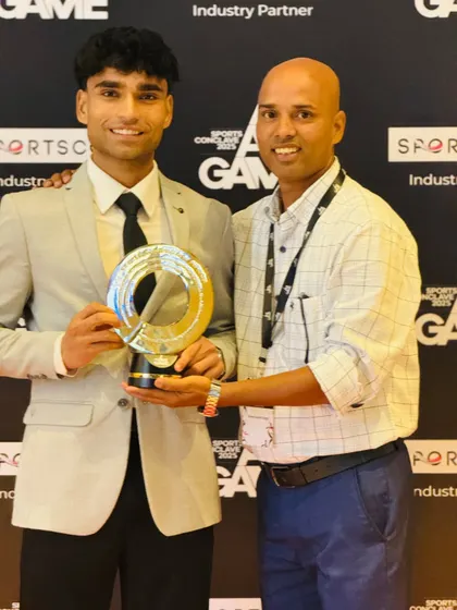 A close-up of our rising star, Shaurya Chakravarti, with his award at the Sports Conclave. This award is a milestone on his journey towards our ultimate mission: Olympic glory.