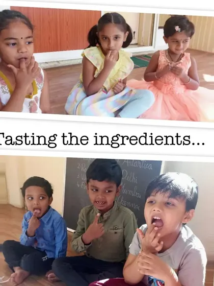 Children engaged in making Monaco canapés, a fun activity involving peeling, grating, mixing, and assembling their own savory snacks.