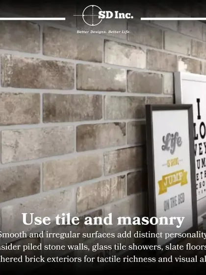 Using tile and masonry is a great way to add texture and personality. We consider materials like weathered brick, piled stone, or slate floors to create tactile richness and visual interest.