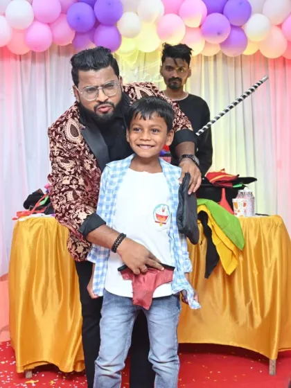 A funny reveal during a comedy routine with a young volunteer. These moments of surprise and laughter are what make a magic show truly entertaining for kids and adults alike.
