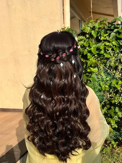 A side view of the waterfall braid, showing the intricate detail of the hairstyle.