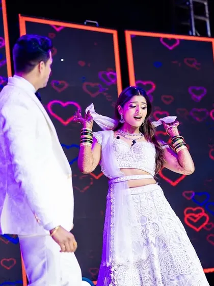 A candid moment from the couple's Sangeet dance routine.