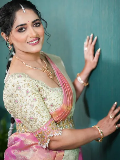My gorgeous client Nupura, looking elegant in a custom hand-embroidered blouse I made for her niece's naming ceremony.