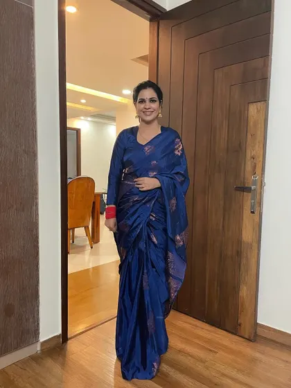 This royal blue saree is from Azra Silk Fabrics. The color is so rich and the fabric feels luxurious. It's a perfect example of supporting local while finding premium quality.