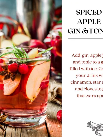 A festive Spiced Apple Gin & Tonic recipe. The warmth of cinnamon, star anise, and cloves makes this a perfect holiday drink.