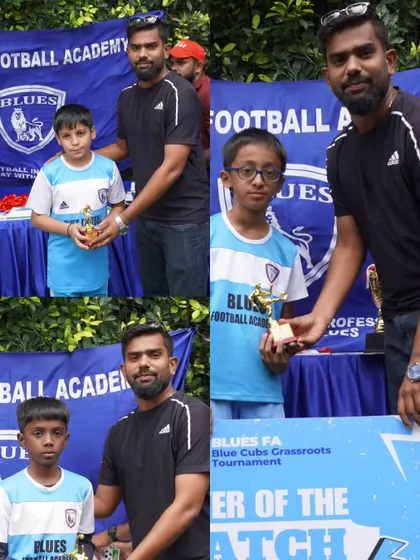 A collage of our young players receiving their individual awards from the coach. Each trophy represents a personal achievement and a step forward.