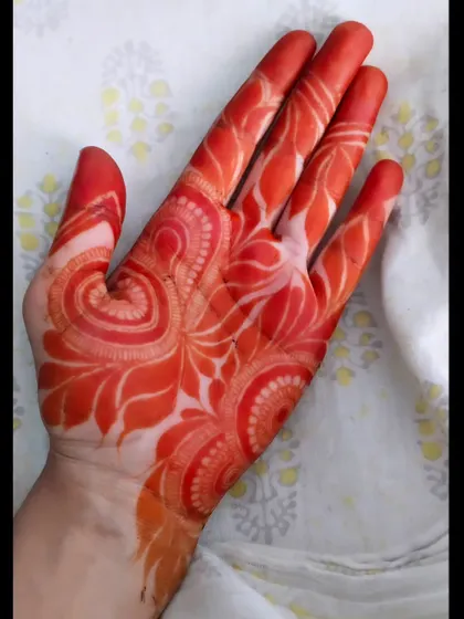 A bright orange-red stain from a Khaliji pattern. The color will continue to darken over the next 48 hours.