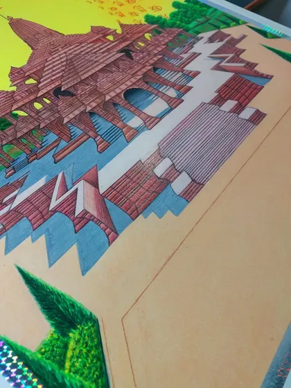 A different angle of the Ram Mandir drawing, showing the perspective and depth I tried to create.