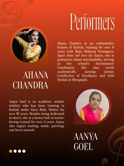Introducing our performers for 'Tarkash II', Ahana Chandra and Aanya Goel, dedicated students who have trained with us for many years.