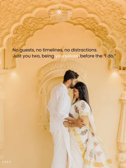 No guests, no timelines, no distractions. A pre-wedding shoot is about capturing you two being yourselves, in a beautiful setting, before you say 'I do'. It's a celebration of your journey so far.