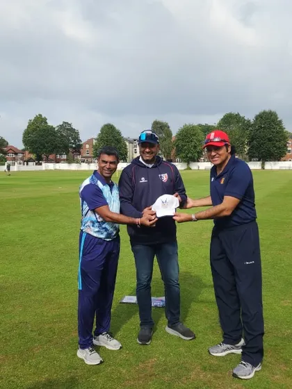 Coaches Amit Jadhav, Sumit Panda, and R.P. Singh at the Urmstone Cricket Club. The players benefit from a strong support staff of experienced coaches throughout the tour.