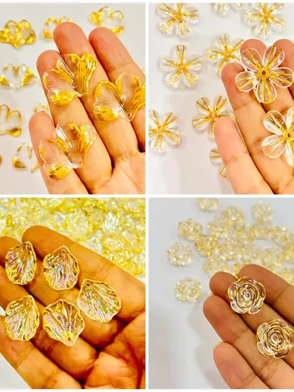 These golden and iridescent decorative add-ons are perfect for giving your resin art a touch of sparkle and elegance. The collection includes various flower and leaf shapes.