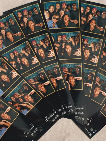 A fan of photo strips, each with a custom "Selene" logo and a simple, elegant design. Perfect for any occasion.