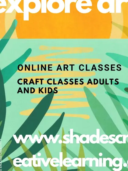 We offer online art and craft classes for all ages. This poster encourages you to explore your creativity with us, no matter where you are located.