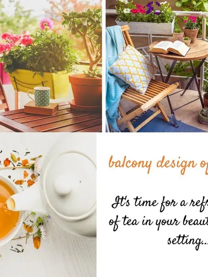 We design balconies that are meant to be lived in. Imagine enjoying a refreshing cup of tea in a beautiful setting like this, surrounded by colorful flowers and comfortable seating.