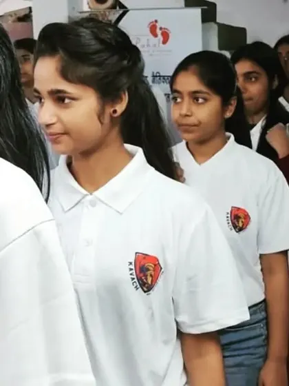 A line of determined young women, ready for their training. This is the beginning of their journey to becoming their own Kavach (shield).