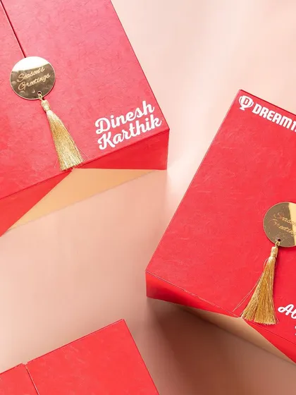 A collection of the personalized Dream11 boxes for celebrities like Dinesh Karthik and Abhishek Nayar. Our partnership with Dream11 has been one of our proudest achievements.