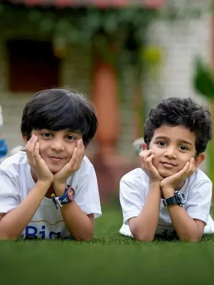 A dynamic duo in action. These two brothers are ready to take on the world together.