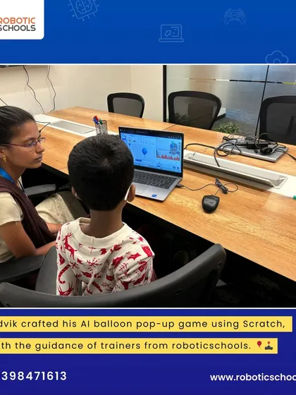 Our trainer provides one-on-one guidance to Advik as he works on his Scratch game. This personalized attention ensures that every student understands the concepts and succeeds.