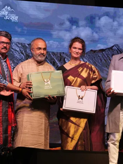 Receiving some lovely gifts after our concert in Dehradun for the Himalayan Samskrit Utsav. We are always grateful for the warmth and hospitality we receive.