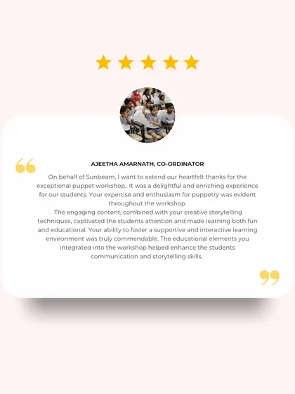I am so grateful for the heartfelt feedback I receive. This note from the co-ordinator at Sunbeam highlights the goal of all my workshops: to create a supportive, fun, and educational environment that enhances communication and storytelling skills.