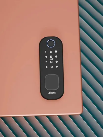 The Cleo Life Std smart lock is shown installed on a modern, textured door surface. Its compact, handle-free design provides top-grade security with a minimalist look, perfect for internal doors.