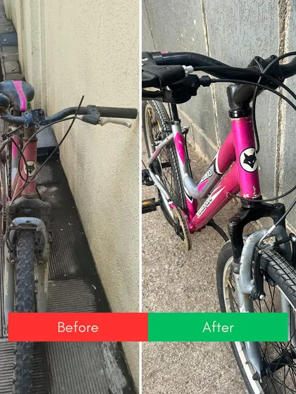 This pink Firefox bike was brought back to life with our full restoration service. We cleaned the frame, serviced the components, and made it shine again.