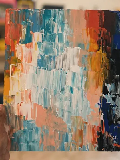 This is an example of a simple yet impactful abstract texture painting. I use a palette knife to apply thick strokes of color, creating a dynamic and modern piece of art.