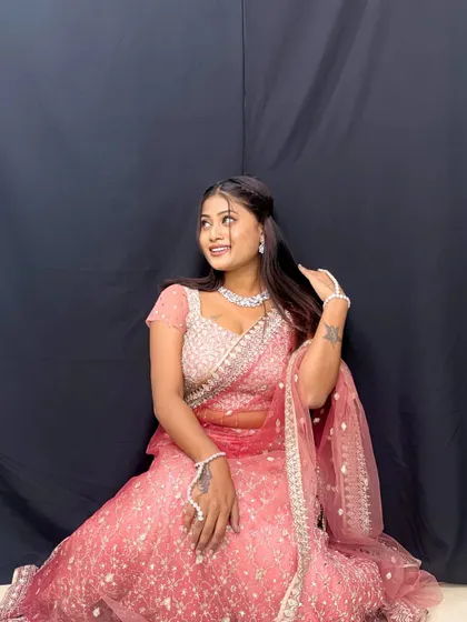 Slaying! This client looks absolutely stunning in a pink sequined lehenga and diamond jewellery set, all rented from our collection.