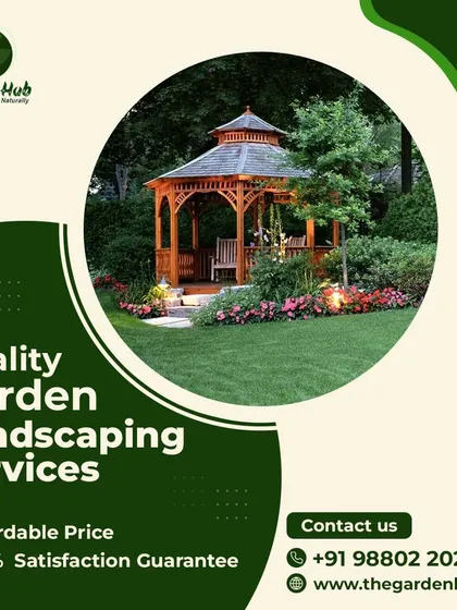 We offer quality garden landscaping services, including the design and installation of beautiful features like this wooden gazebo.