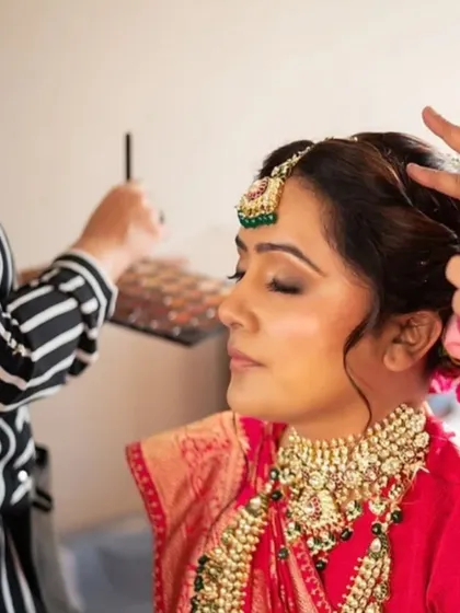 A behind the scenes shot of me working on this bride's eye makeup. Precision is key to creating a look that is both beautiful and long-lasting.