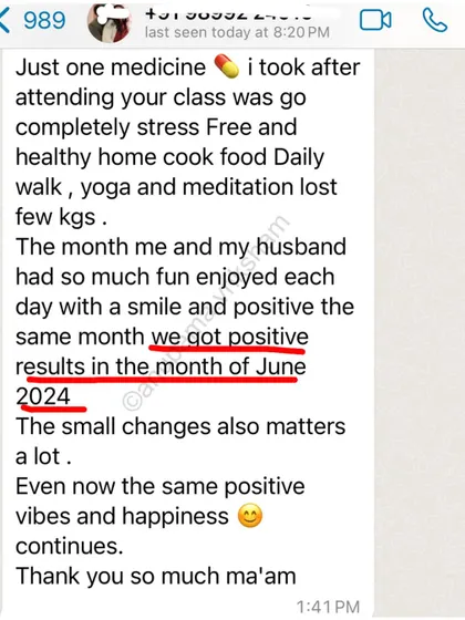 This student conceived her second child naturally at 32 with a low AMH, after 6 months of no results. Small changes in lifestyle and stress management matter a lot.