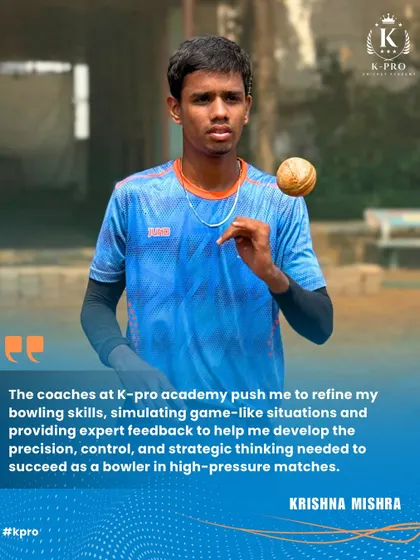 "The coaches push me to refine my bowling skills... providing expert feedback." Krishna Mishra shares his journey of growth as a bowler at our academy.