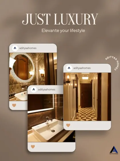 This collage highlights the essence of our bathroom designs: just luxury. You can see the different styles of vanities, mirrors, and marble work we use to create exclusive spaces.